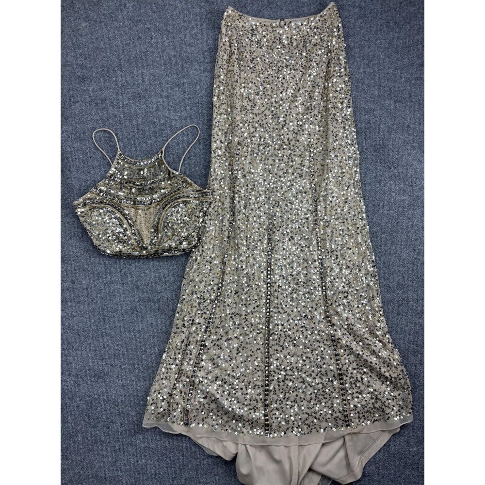 Lush by Jasz Couture Formal Dress Set Womens 4 Champagne Gold Sequin Two Piece